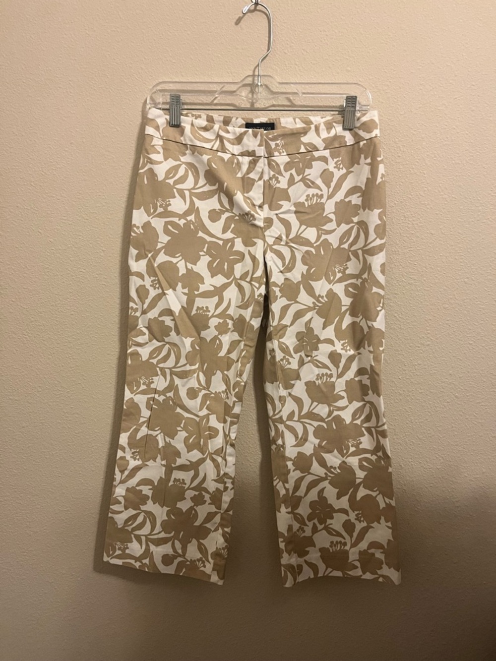 Ann Taylor Cream and Tan Floral Wide-Leg Capris